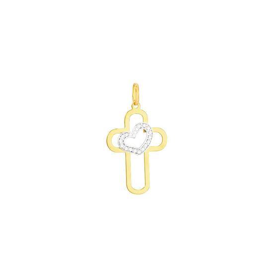 Pingente em Ouro 18K Crucifixo com Coração - AU5131 Menor preço em Pingente em Ouro 18K Crucifixo com Coração - AU5131