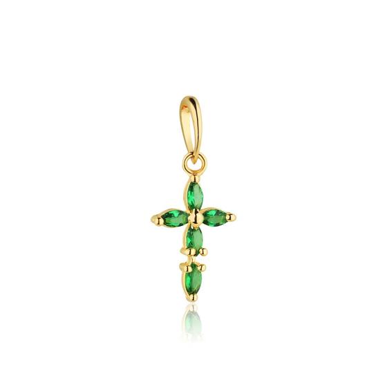 Imagem de Pingente Em Ouro 18k Cruz Crucifixo Mini Zircônias Verde 13mm