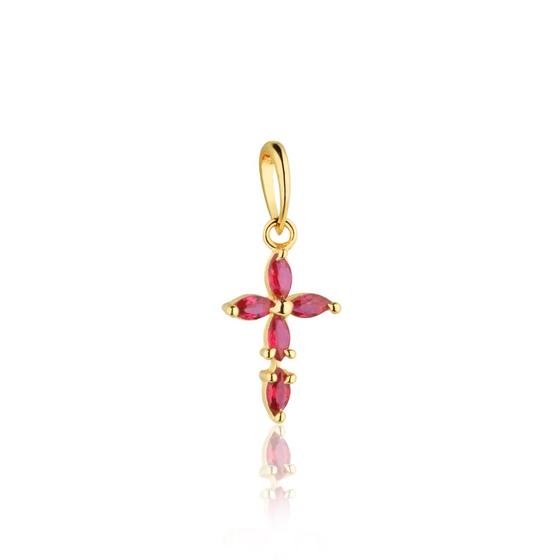 Imagem de Pingente Em Ouro 18k Cruz Crucifixo Mini Zircônias Vermelha 13mm