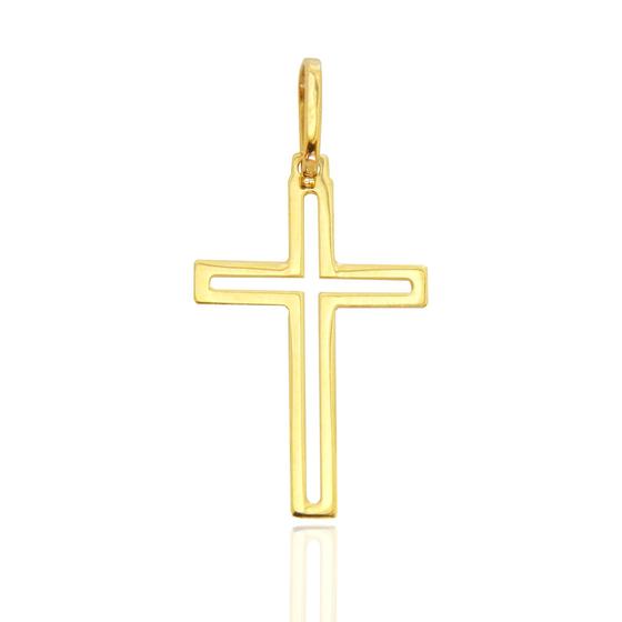 Imagem de Pingente Em Ouro 18k Cruz Crucifixo Vazado Polido Médio