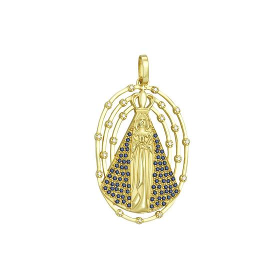 Imagem de Pingente em Ouro 18K N. Sra. Aparecida com Diamantes e Safiras - AU1075