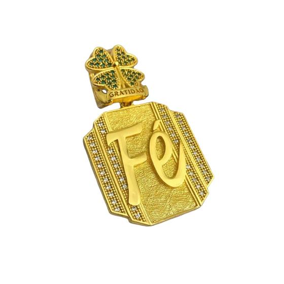 Imagem de Pingente Fé Trevo Personalizado (g) - Banhado a Ouro 18k