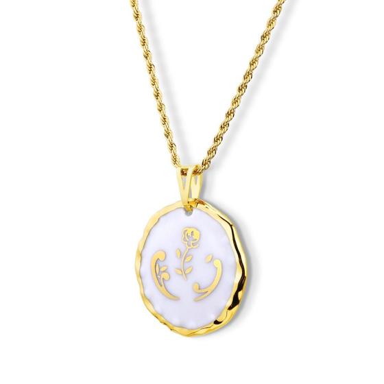Imagem de Pingente Medalha com Rosa Dourada em porcelana com pintada à mão com ouro