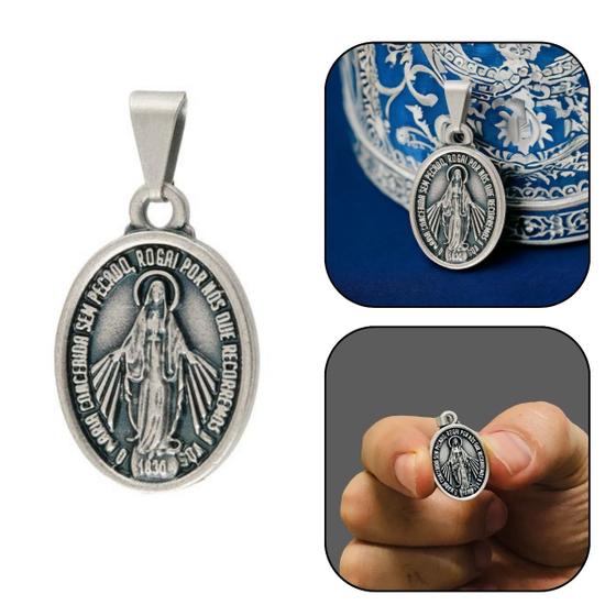 Imagem de Pingente Medalha Nossa Senhora das Graças Medalha Milagrosa Prateada