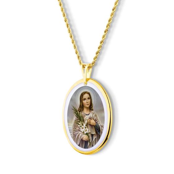 Imagem de Pingente Medalha Santa Maria Goretti  em porcelana pintada à mão com ouro - grande