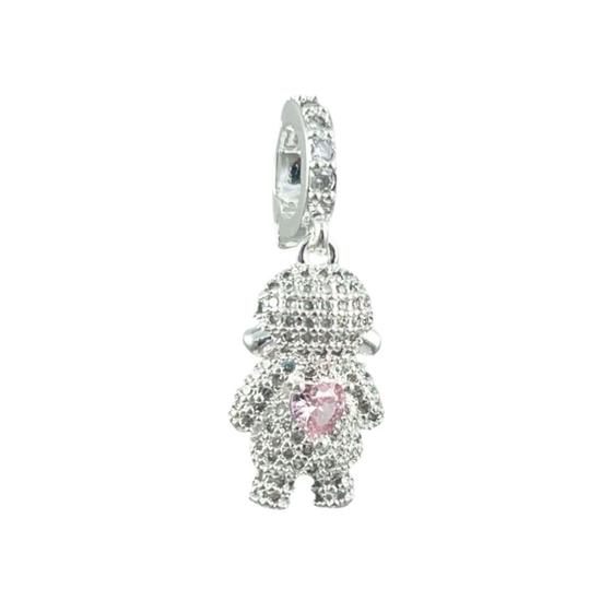 Imagem de Pingente Menina Micro Zircônia Cristal com Coração Rosa Banhado a Prata