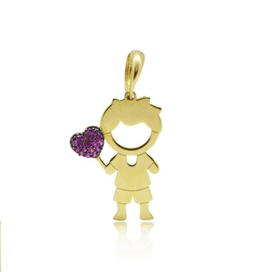 Imagem de Pingente Menino Com Balão 2,5 Cm Com Zircônia Em Ouro 18K