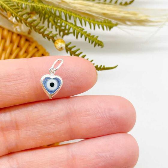 Imagem de Pingente Mini Coração Olho Grego Azul Claro - Prata 925