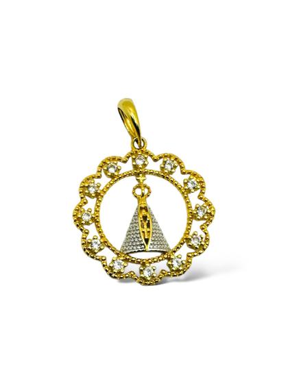 Imagem de Pingente Nossa Senhora Aparecida Em Ouro 18K Cravejado De Zircônia