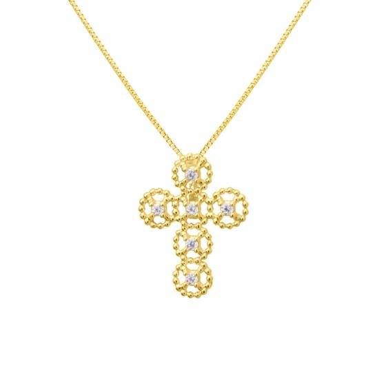 Imagem de Pingente Ouro 18k Cruz Crucifixo Bolinhas Com Zircônias P493