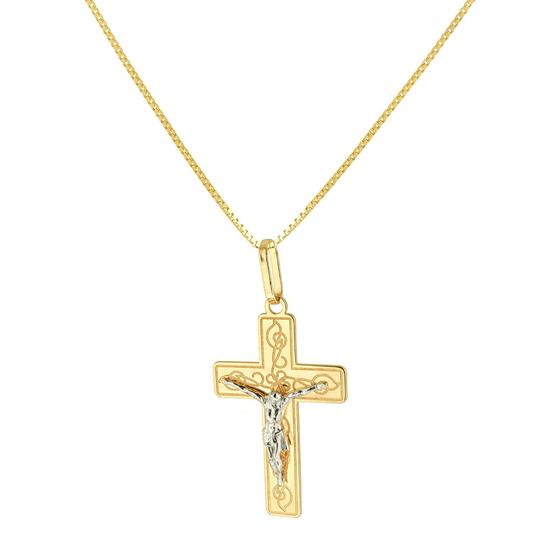 Imagem de Pingente Ouro 18k Cruz Crucifixo Cristo Ródio Espelhado G1960