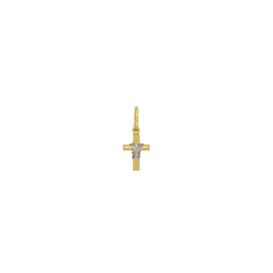 Imagem de Pingente Ouro 18k Cruz Palito com Detalhe em Ouro Branco 10 mm