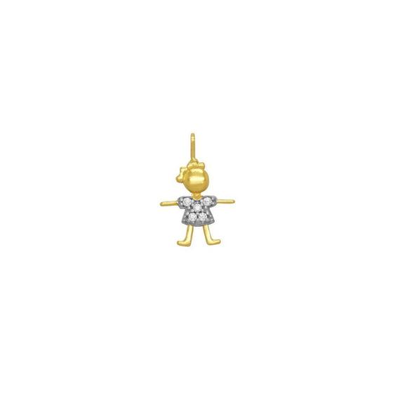 Imagem de Pingente Ouro 18k Menina com Vestido Cravejado de Zircônias 12 mm