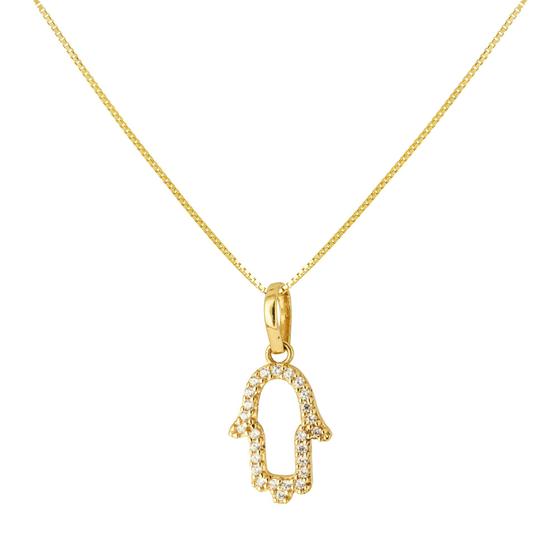 Imagem de Pingente Ouro 18k Palma Mão Hamsa Zircônias P471