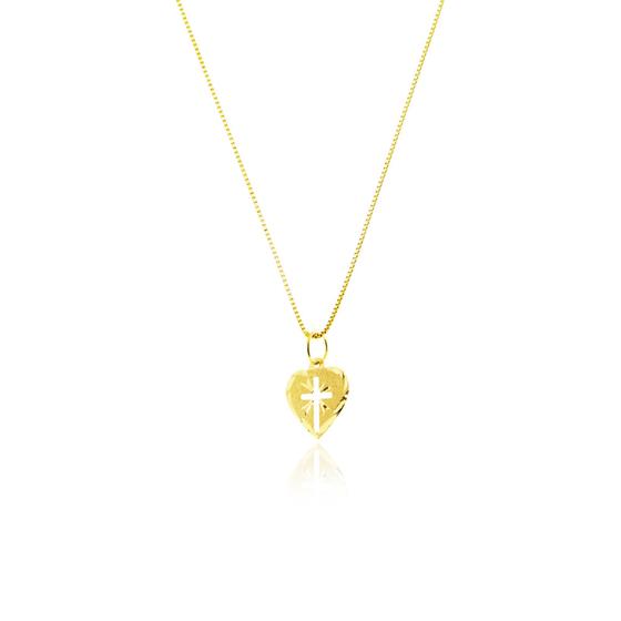 Imagem de Pingente Ouro 18k Placa Coração Fosco com Cruz Vazada R038