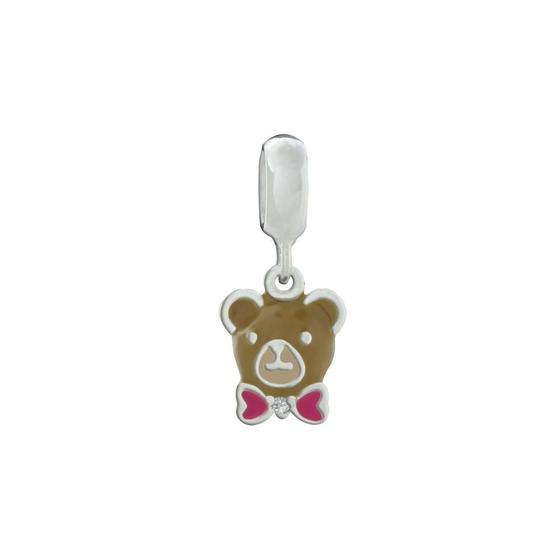 Imagem de Pingente Prata Link Urso Caramelo com Gravata Rosa
