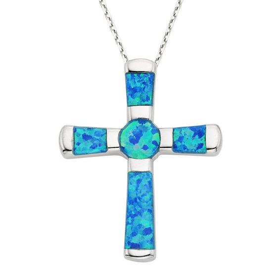 Imagem de Pingente Sterling Silver Blue Inlay Opala Cross