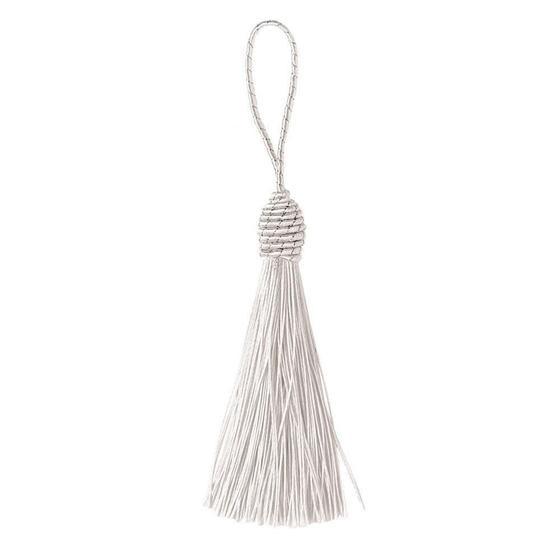 Imagem de Pingente Tassel 9cm Branco Franja de Seda - 2 unidades