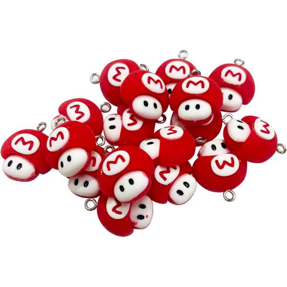 Imagem de Pingentes cogumelo Mário diversão artesanal crie pulseiras colares 20 unidades