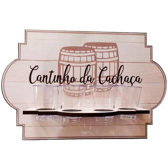 Imagem de Pingometro Placa Adega Madeira Cantinho Da Cachaça 4 Copos