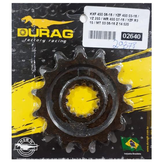 Imagem de Pinhão 14 Dentes KXF450 / YZF450 / YZ250 / WR450 / YZF R3 (15-) / MT 03 321 após 16 P520 - Durag