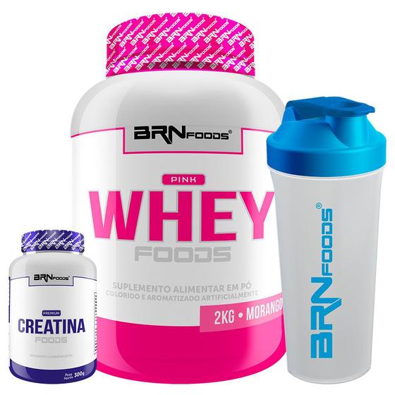 Imagem de Pink Whey Protein 2kg + PREMIUM Creatina 300g + Coqueteleira - BRN Foods