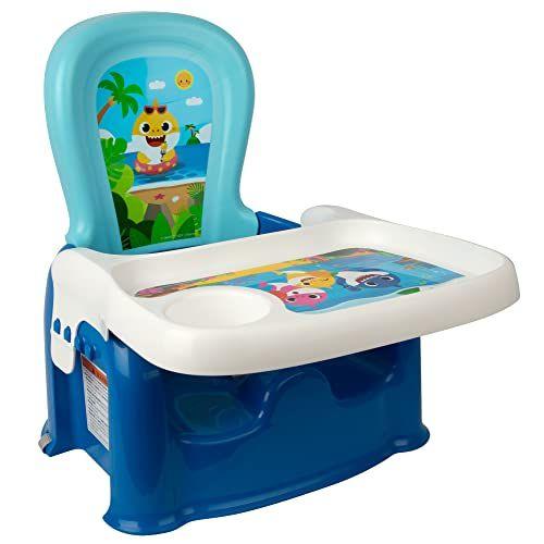 Imagem de Pinkfong Baby Shark Mealtime Baby Toddler Booster Seat with Adjustable Tray  Assento de elevação portátil para mesa de jantar  Travel Essentials for Baby