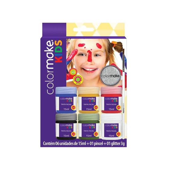 Imagem de Pintura Facial Líquida Kids 6 Cores 15ml Cada Pincel E Glitter 3g ColorMake Ref: 1002