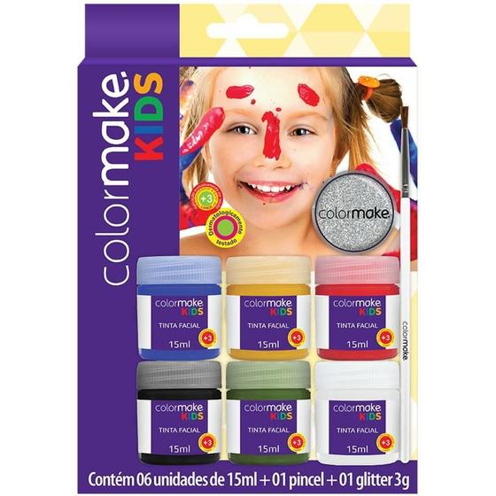 Imagem de Pintura Facial Líquida Kids Pincel Glitter 6cores Colormake