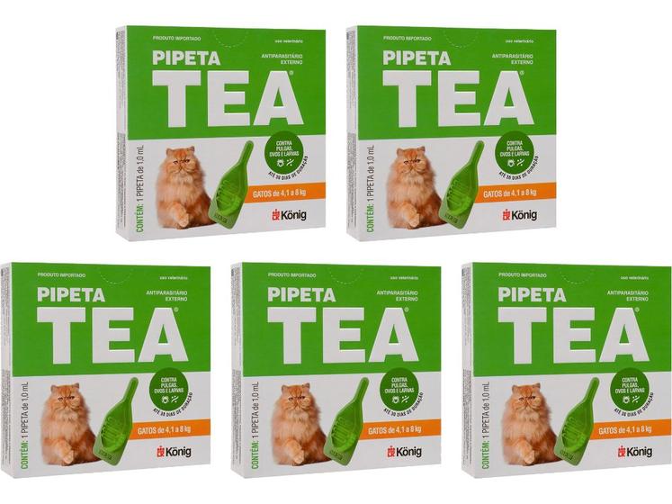 Imagem de Pipeta Antipulgas Tea Gatos 4,1 Até 8kg - Konig - 5 Unidades