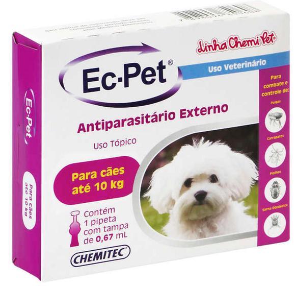 Imagem de Pipeta Chemitec Ec-Pet Antiparasitario externo Antipulgas Cães 1 kg a 10 kg