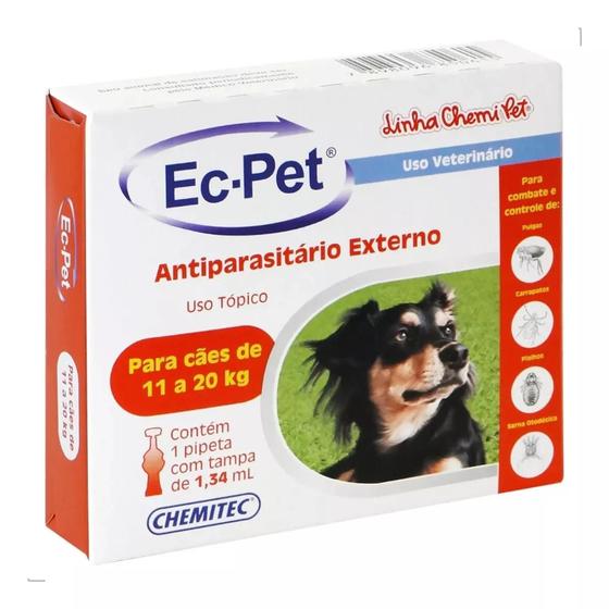 Imagem de Pipeta Chemitec Ec-Pet Antiparasitario externo Antipulgas Cães 11 kg a 20 kg