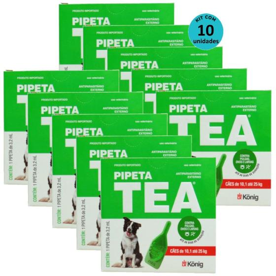 Imagem de Pipeta Tea 3,2ml Antiparasitário Contra Pulgas para Cães de 10,1 até 25 Kg - König Kit Com 10