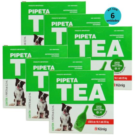 Imagem de Pipeta Tea 3,2ml Antiparasitário Contra Pulgas para Cães de 10,1 até 25 Kg - König Kit Com 6