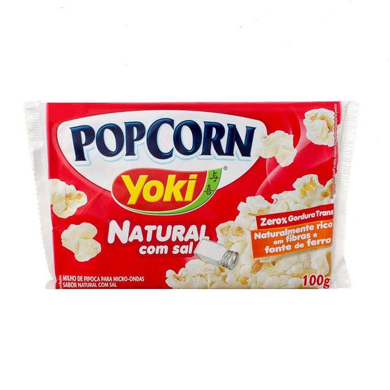 Imagem de Pipoca para Microondas Popcorn Yoki Natural com Sal 0% Gordura Transgênicas, Rico em Fibras, Fonte de Ferro 100g
