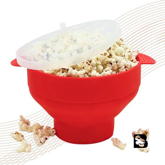 Imagem de Pipoqueira de Silicone Balde Pipoca Para Microondas Sem Óleo Dobrável Com Tampa Saudável Sem BPA