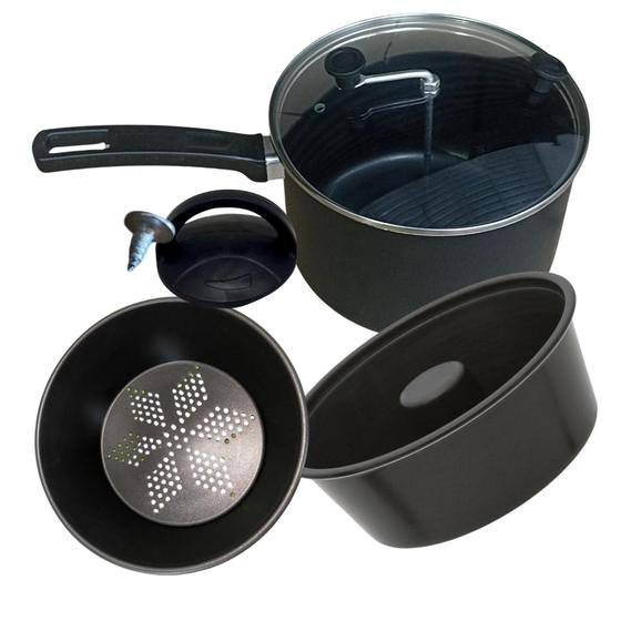 Pipoqueira de Vidro Multiuso Vapor Pudim e Cuscuz 7 Em 1 Panela Antiaderente Preto Fogão gas