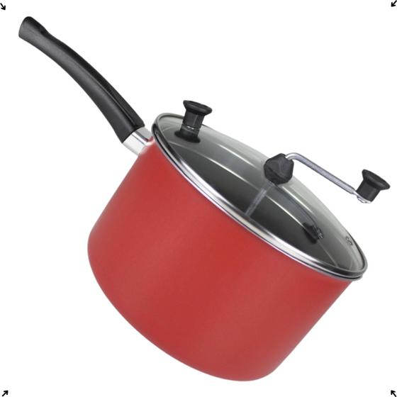 Pipoqueira Panela Antiaderente com tampa de vidro Grande e Super Resistente na Cor Vermelha e Preta Menor preço em Pipoqueira Panela Antiaderente com tampa de vidro Grande e Super Resistente na Cor Vermelha e Preta