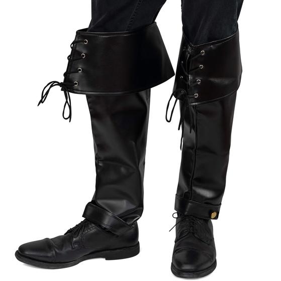 Imagem de Pirate Boots Skeleteen Faux Leather Over The Shoe Black