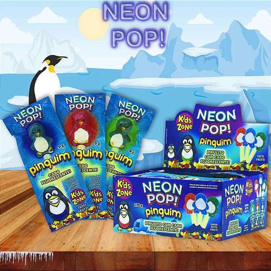 Imagem de Pirulito Kids Neon Pop Pinguim Com Cabo Fluorescente