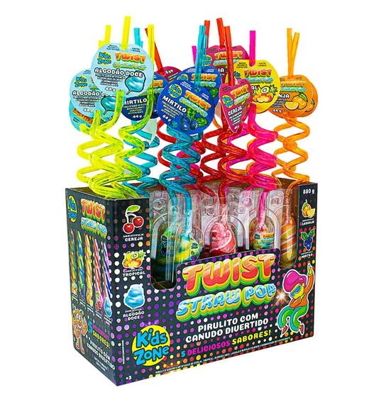 Imagem de Pirulito Kids Zone Twist Straw Pop Sabores Sortidos 44g com 1 Unidade