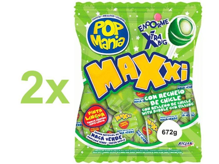 Imagem de Pirulito Pop Mania Maxxi Maça Verde 672g - 2 Pacotes