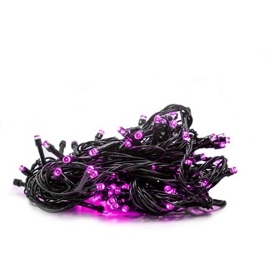 Imagem de Pisca 100 LEDs 8 funções Rosa fio verde 110v