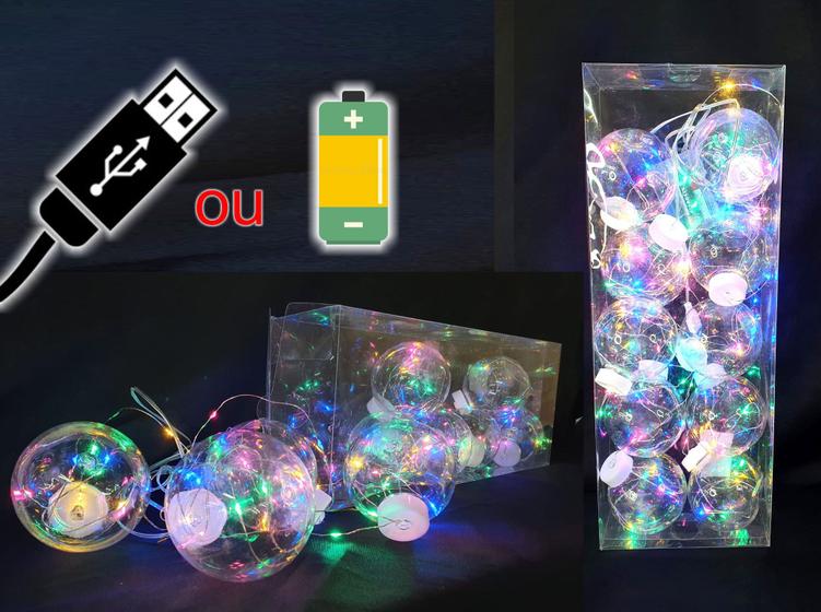 Imagem de Pisca c10 Bolas Transparente em Led 3Mts Usb ou Pilha Natal