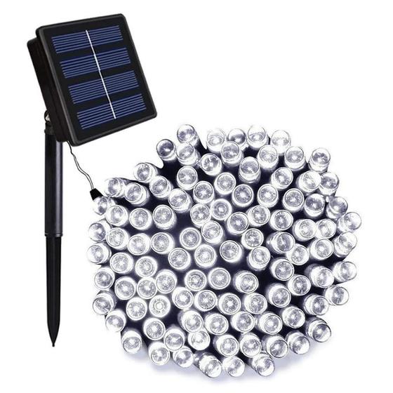 Imagem de Pisca Cordão Solar Natal LED 100 Lâmpadas Luz Branca 8m 8 Funções