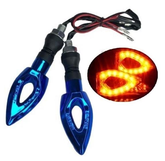 Imagem de Pisca De Led 1 Par Seta Esportiva Moto Vazado Flecha Cor Azul