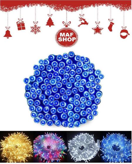 Imagem de Pisca Pisca Arvore De Natal 100 Led Luz Azul 8 Funções 127 V