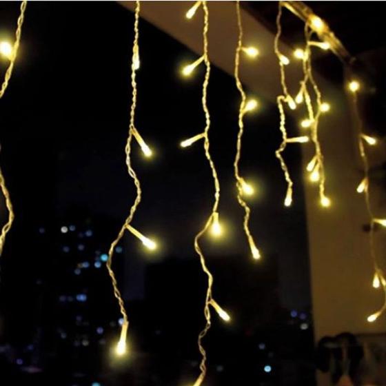 Imagem de Pisca Pisca Com 400 leds Amarelo Cortina Cascata Natal Decoração Natalina 220V 8 Funções