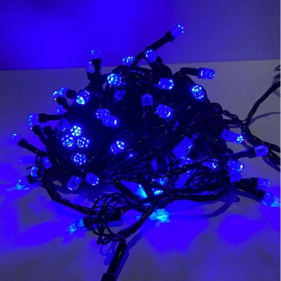 Imagem de Pisca Pisca Cordão Com 100 Lâmpadas Super Led Formato Grão 10 Metros Fio Preto Cor:Azul