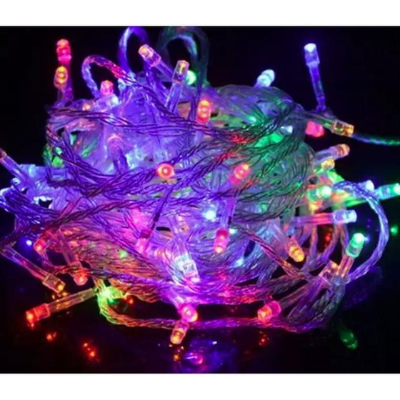 Imagem de Pisca pisca Cordão Transparente 100 Led Colorido 8 Funcoes 110V